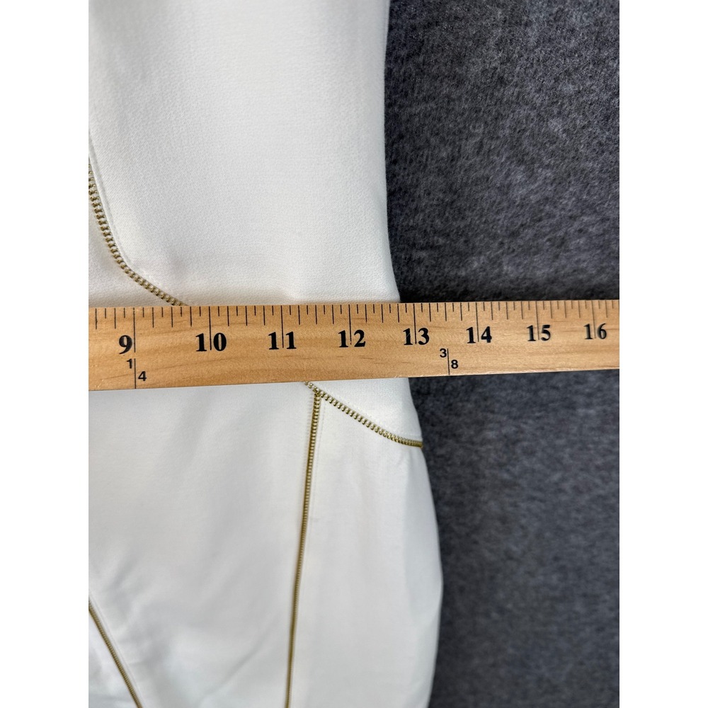 Cache Sheath Dress Size 0 White Stunning Date Gold Zipper Trim Sleeveless Crepe - Picture 8 of 13